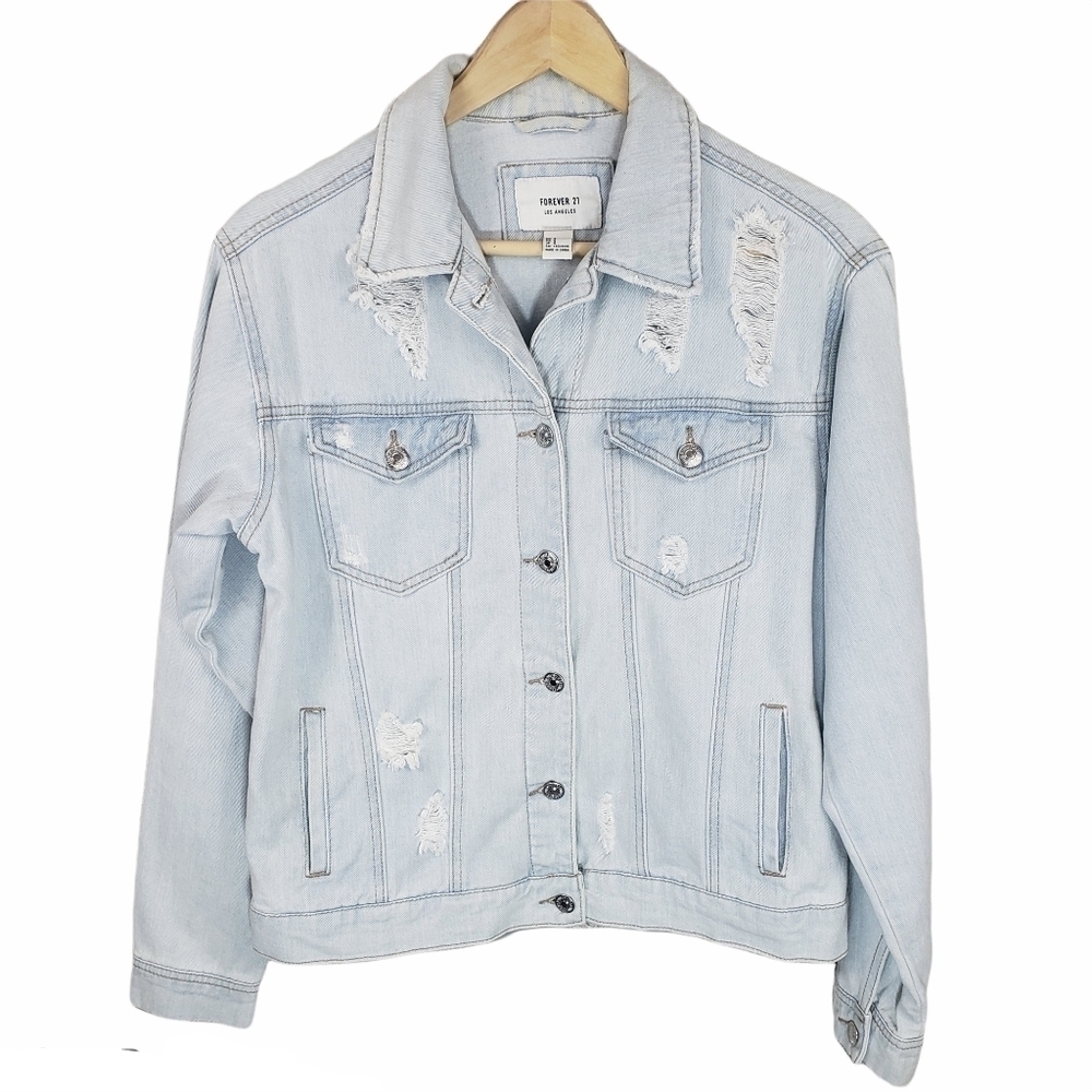 FOREVER 21 Distressed Jean Jacket Size S